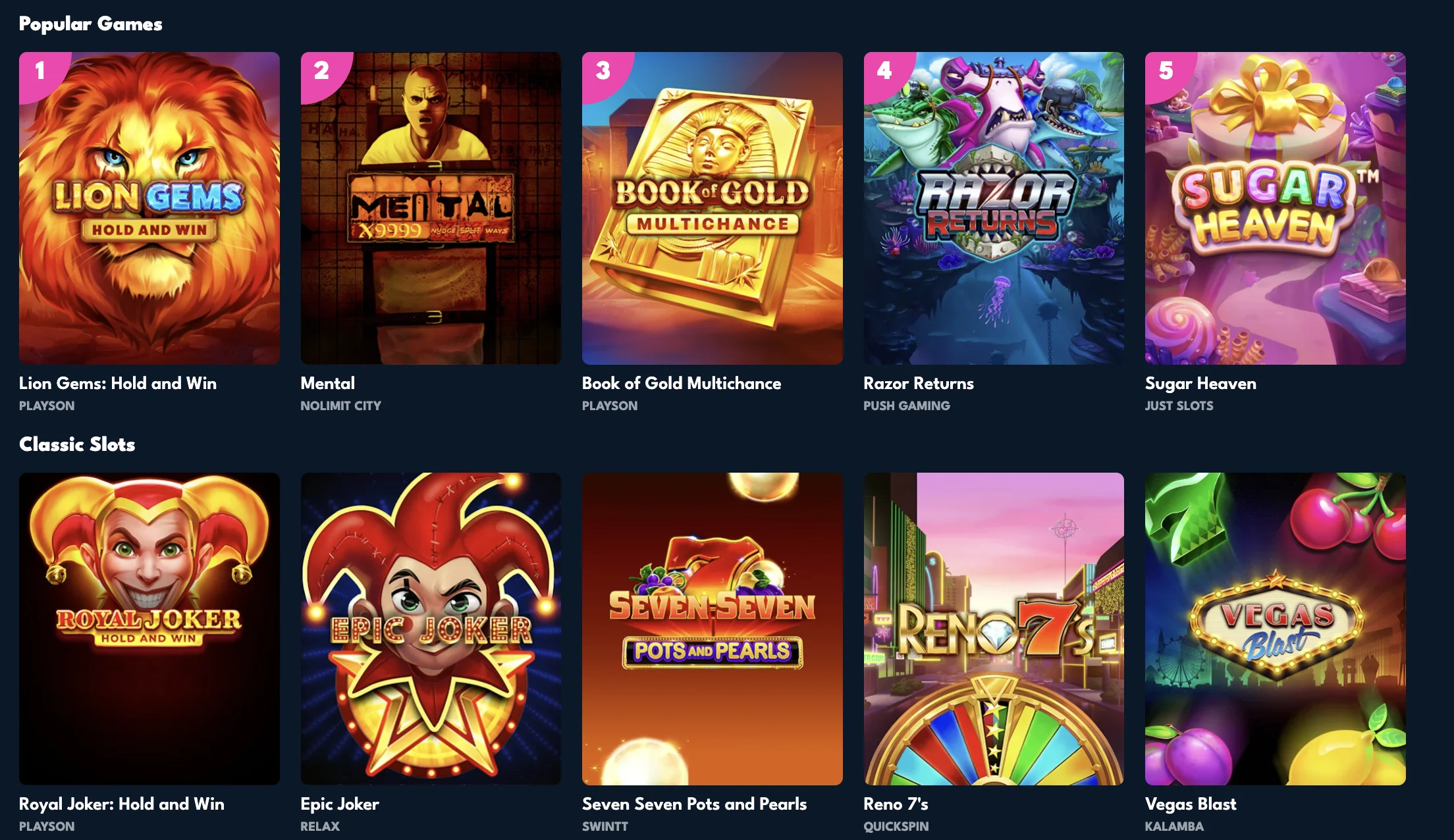 Rocket Riches game selection